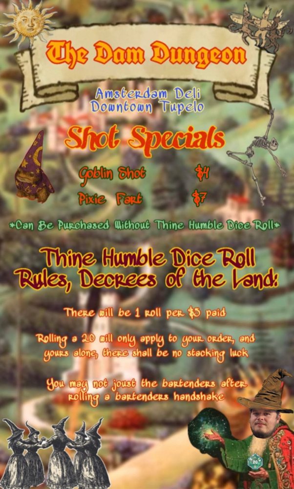 Dam Dungeon shot specials menu